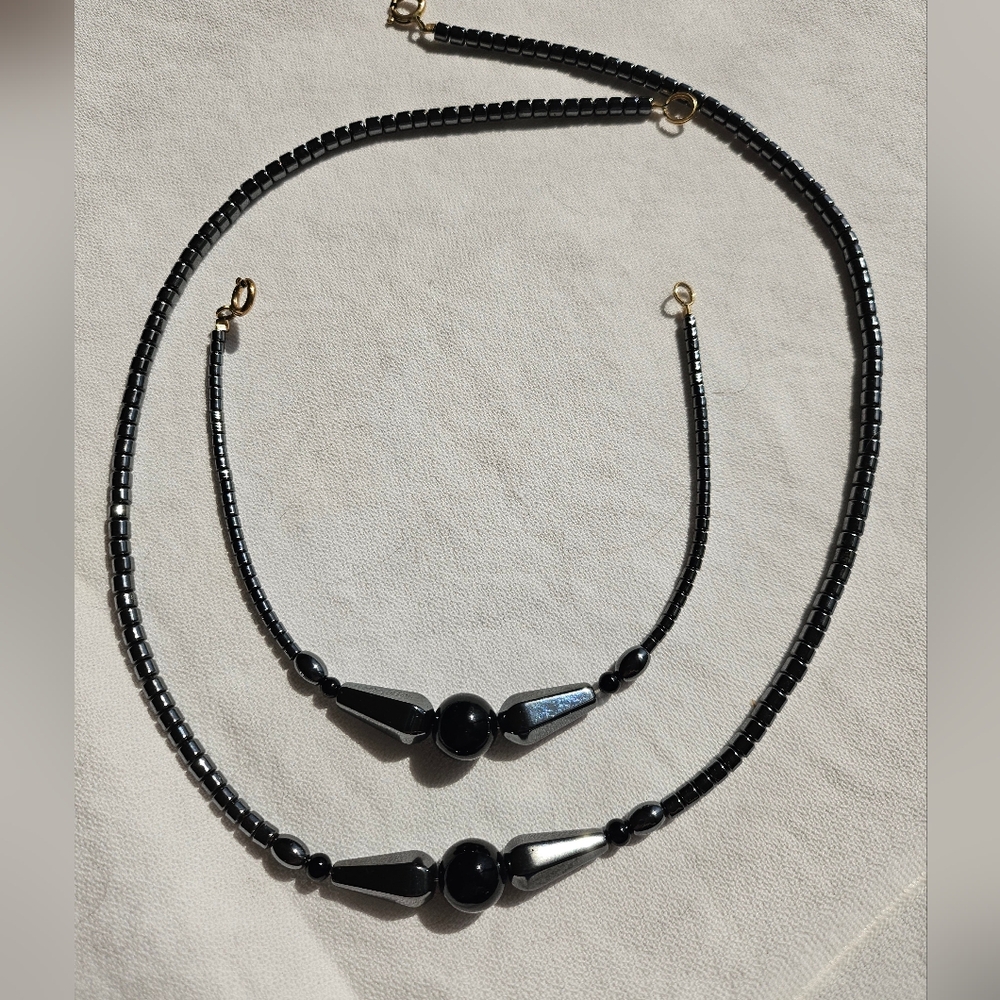 Hematite Beaded Necklace & Bracelet